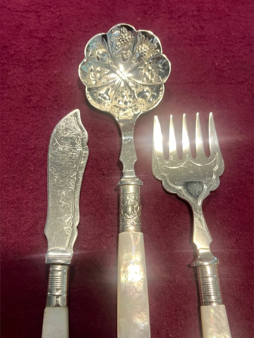 Vintage Sheffield England Mother of Pearl 5-Piece Serving Set • EPNS